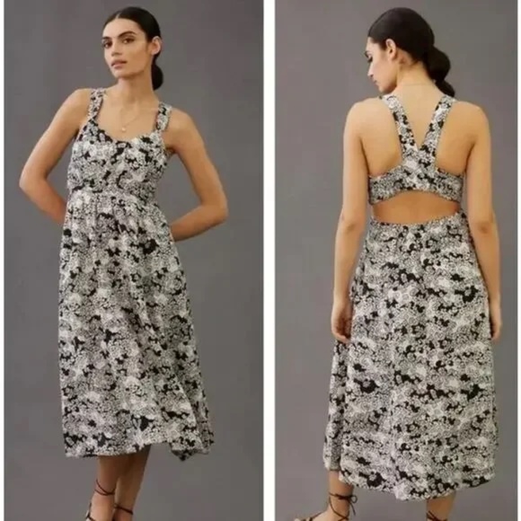 Backless Anthropologie sundress black and white floral print XSP - Picture 1 of 6